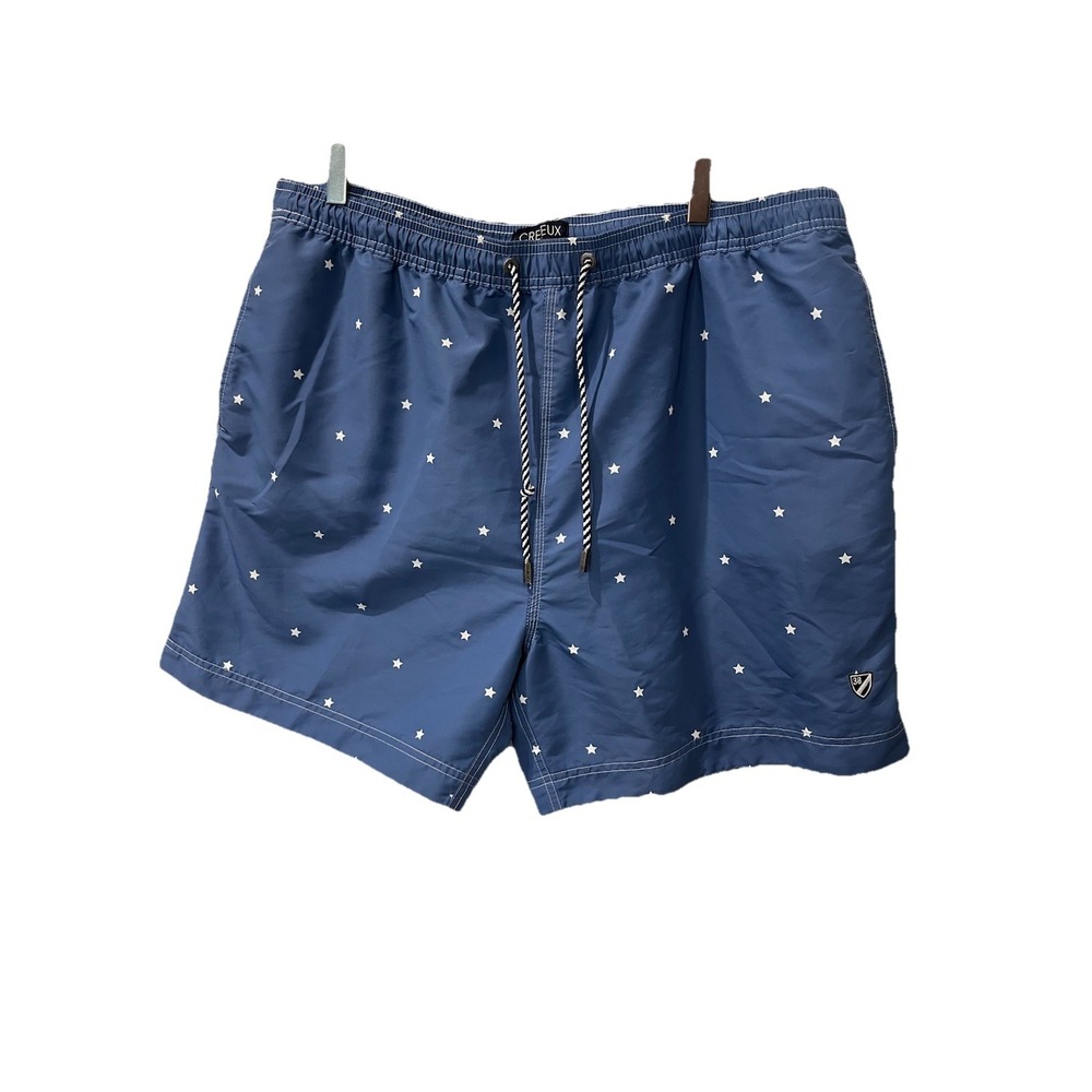 Cremieux Men's Swim Trunks Blue Star Print Elastic Waist Drawstring Beach Shorts